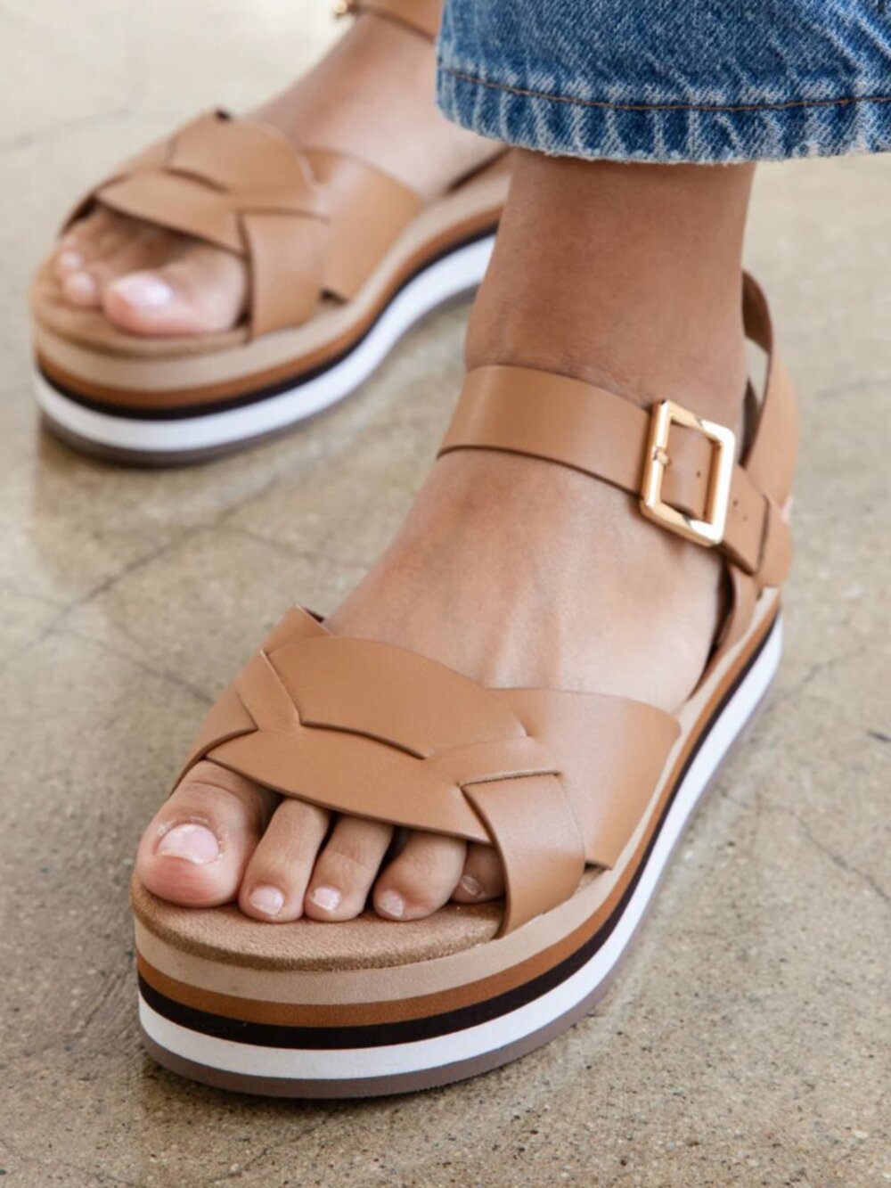 New Kelsi Dagger Breeze Tan Tricolor Platform Sandals in Women's 11